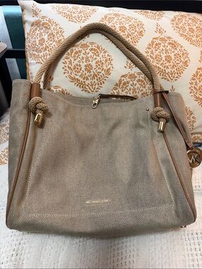 Michael Kors Taupe Rope-Handle Shoulder Bag isla grab bag purse summer!